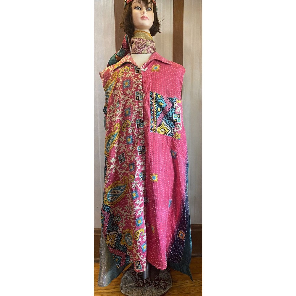 Kantha Bae Unique Handmade Dress Pockets Women’s Free One Size Cotton Silk